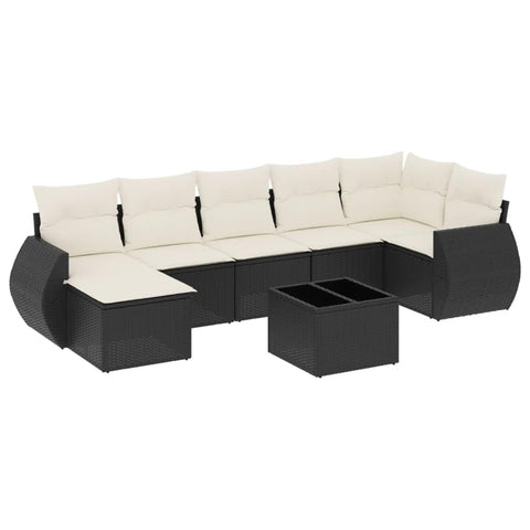 vidaXL Patio Sofa Set with Cushions 8 Piece, Outdoor Conversation Set, Sectional Sofa for Balcony Garden, Patio Furniture, Black Poly Rattan