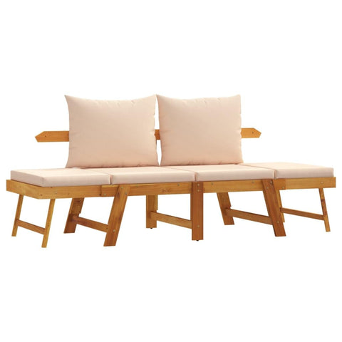 vidaXL 2 Seater Garden Bench with Cushions | Convertible Acacia Wood Outdoor Seating Adjustable Armrests Weather Resistant Furniture Ideal for Patios & Balconies Wooden Seat Patio Cushioned