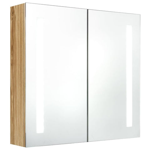 vidaXL Modern LED Bathroom Mirror Cabinet with Oak Finish, Wall Mounted, Energy-Efficient Light, Three Shelves, Quality MDF Construction, 24.4"x5.5"x23.6"