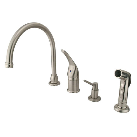 Kingston Brass KB828K8 Chatham single Lever Handle Kitchen Faucet with Sprayer & Soap Dispenser, Brushed Nickel, 9" Spout Reach