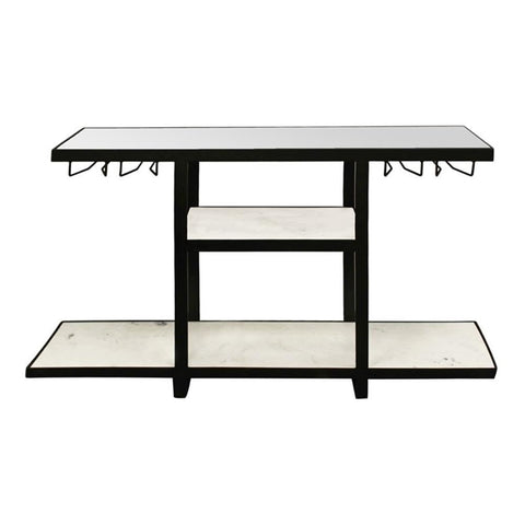Moti Orlando Jonah Marble and Glass Bar Console with Wine Glass Holders in Black