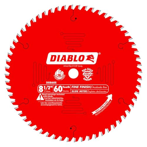 Diablo Fine Finish Saw Blade for Wood - 8-1/2" Diameter, 60 ATB Teeth, 5/8" Arbor, .087" Kerf, 7? Hook Angle, .063" Plate, 9000 Max RPM - D0860S