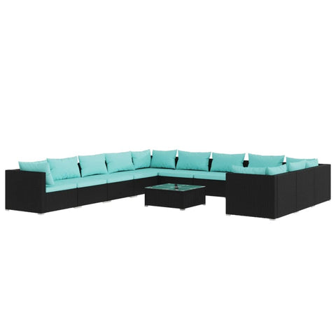 vidaXL Outdoor Patio Lounge Set with Cushions | Sturdy Poly Rattan Construction | Modular Black Count Set | Water- and Easy to Clean | Perfect for Garden, Poolside, Backyard