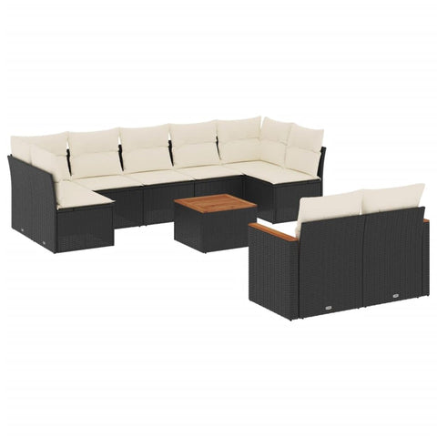 vidaXL Patio Sofa Set with Cushions 10 Piece, Outdoor Conversation Set with Storage, Patio Furniture Set, Modern Style, Black Poly Rattan