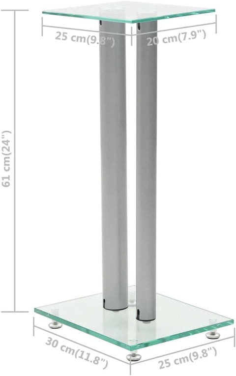 vidaXL Speaker Stands 2 Pcs, Speaker Holder for Bookshelf Speakers and Surround Sound, Floor Speaker Stand, Tempered Glass 2 Pillars Design Silver