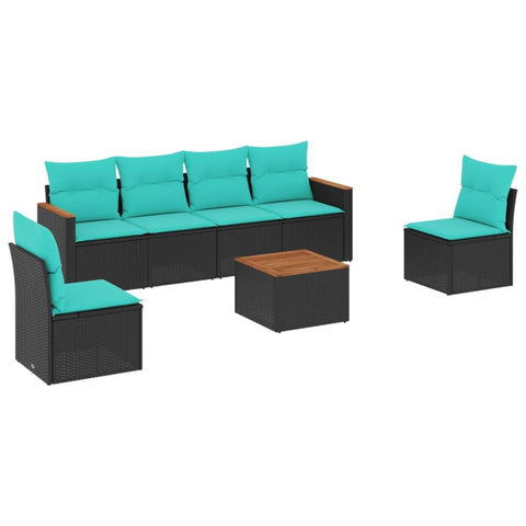 vidaXL Patio Sofa Set with Cushions 7 Piece, Outdoor Conversation Set with Storage, Patio Furniture Set, Modern Style, Black Poly Rattan
