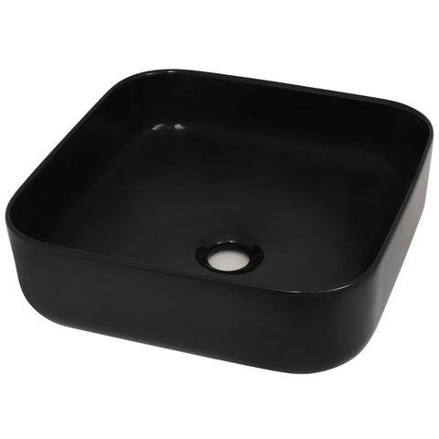 vidaXL Bathroom Sink, Wash Basin Restroom Sink Countertop Bath Sink, Lavatory Sink Toilet Sink Bathroom Basin, Ceramic Square Black