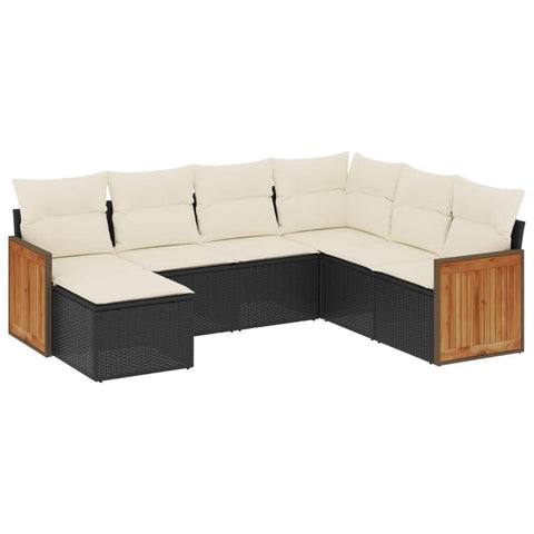 vidaXL Patio Sofa Set with Cushions 7 Piece, Outdoor Conversation Set, Sectional Sofa for Balcony Garden, Modern Style, Black Poly Rattan