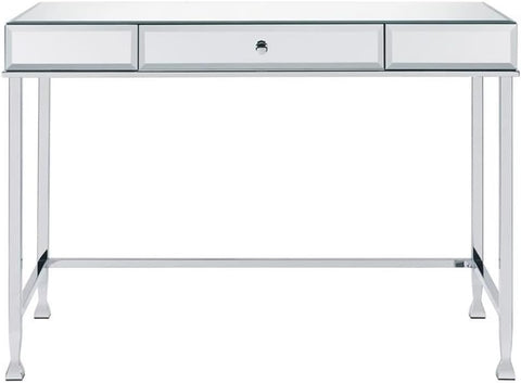 Acme Canine Rectangular Wood Top Writing Desk in Mirrored and Chrome