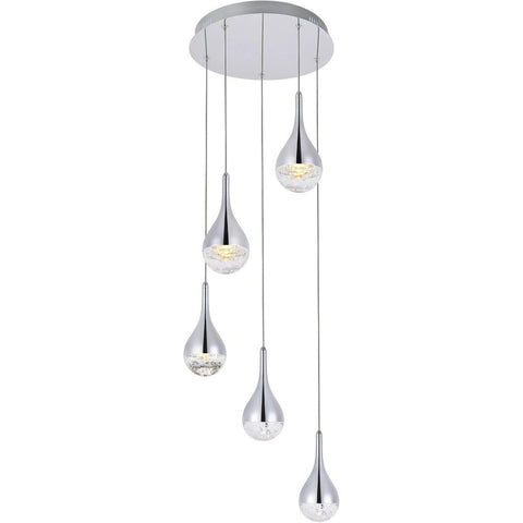 Elegant Lighting Luxurious Amherst Collection LED 5 - Light Chandelier 15in x 9in for Living Room, Kitchen, Bedroom & Hallway, Chrome Finish
