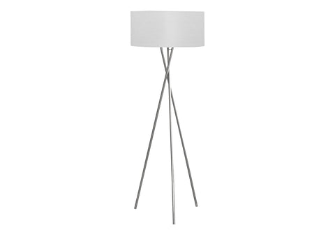 Monarch Specialties 9757 Shade, Contemporary Lighting 62" H Tripod Floor Lamp Nickel Metal Grey, 22" L x 22" W x 62.25" H, Silver