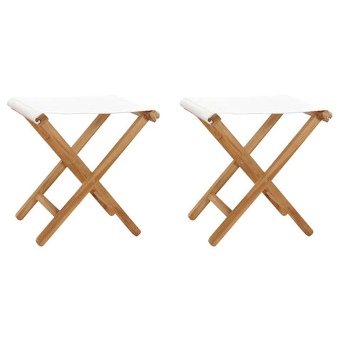 CHARMMA Folding Chairs 2 pcs Solid Teak Wood and Fabric Cream White