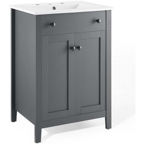 Oakestry 24 Inch Bathroom Vanity with Sink Freestanding Gray Cabinet with Storage Bathroom Vanity with White Basin Compact for Small Bathrooms and Powder Rooms