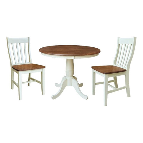 IC INTERNATIONAL CONCEPTS 36" Solid Wood Round Pedestal Dining Table with 2 Dining Chairs - Multi-Color