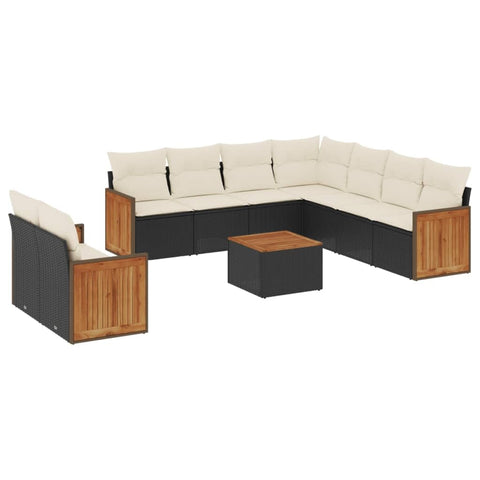 vidaXL Patio Sofa Set with Cushions 10 Piece, Outdoor Conversation Set, Sectional Sofa for Balcony Garden, Modern Style, Black Poly Rattan
