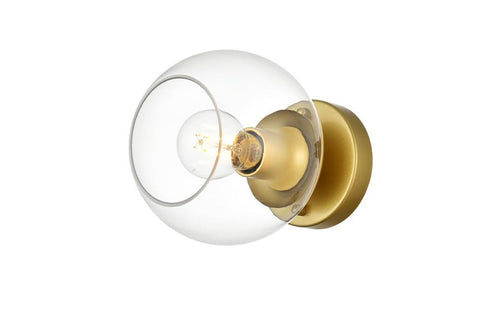Living District Rogelio 1-Light Iron & Glass Bath Sconce in Brass/Clear
