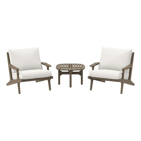 Modway Saratoga 3-Piece Teak Wood Outdoor Furniture Set in Weathered Gray White - 2 Patio Lounge Chairs with Side Table