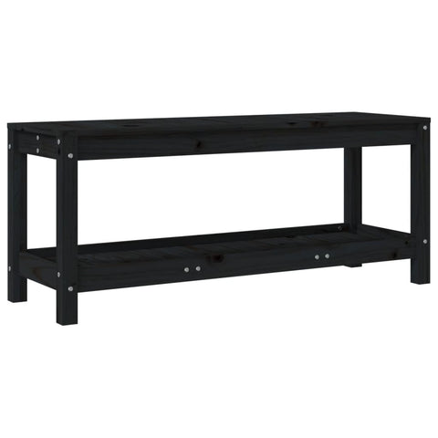 vidaXL Patio Bench in Black Pine: Solid Wood Garden Seat with Practical Shelf and Slatted Design, Great for Patios, Backyards and Gardens