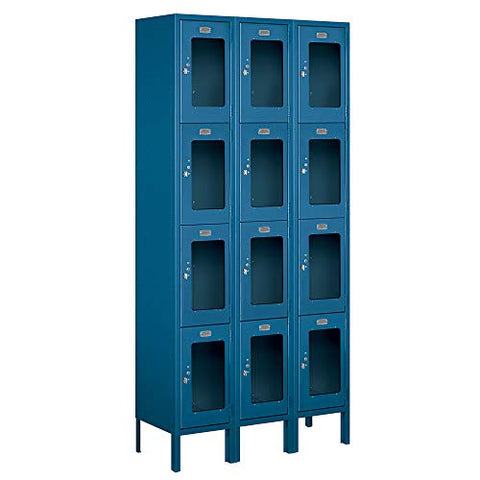 Salsbury Industries S-64362BL-U 12" Four Tier, 3 Wide x 6 Feet High x 12 Inches Deep, Unassembled See-Through Metal Locker, Blue