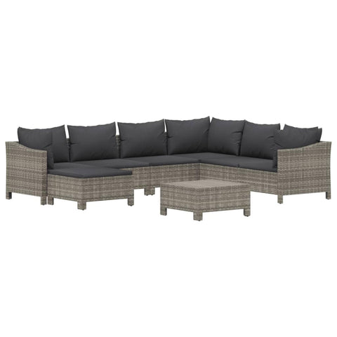 vidaXL Patio Furniture Set 8 Piece Armchair Sofa with Cushions - Gray Poly Rattan Modular Lounge for Garden, Patio, Deck