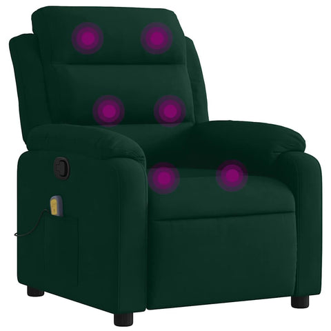 vidaXL Dark Green Velvet Massage Recliner Chair with Adjustable Armrests and USB Functionality for Living Room Home Theater Relaxation Single Sofa TV Office Reclining Armchair