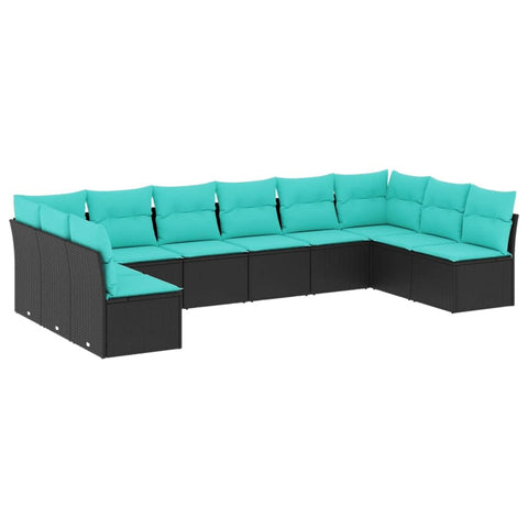 vidaXL Patio Sofa Set with Cushions 10 Piece, Outdoor Conversation Set, Sectional Sofa for Balcony Garden, Modern Style, Black Poly Rattan