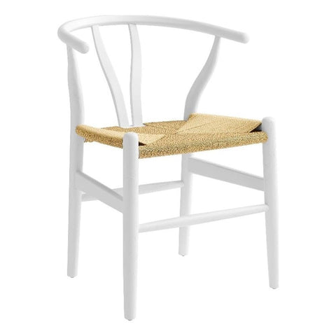 Modway Amish Wood Rope Dining Room Chair in White - 29 Inch Tall Solid Elm Wood Accent Armchair - Mid Century Modern Open Back Kitchen Chair with Woven Seat