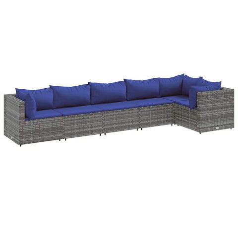 vidaXL 7-Piece Patio Lounge Set - Gray Poly Rattan/Steel with Cushions & Glass Table for Garden/Terrace/Patio