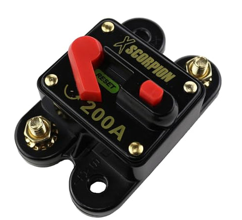 Xscorpion Car Stereo Inline Power Circuit Breaker 100-250 AMP Replaces Fuse Holder 12V (200 AMP)
