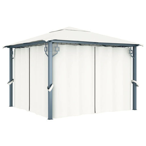 vidaXL Gazebo with Curtain - Aluminum Frame, Cream-Colored, Oxford Fabric Roof, Includes Side Curtains and Mesh Screens, Ideal for Outdoors, Dinners, BBQs, Gatherings