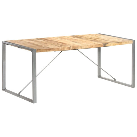 vidaXL Dining Table - Rectangular Solid Rough Mango Wood Table with Steel Legs, Simple Assembly Required, Brown and Gray, 70.9"x35.4"x29.5"