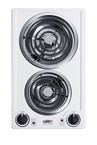 Summit 12" 2 Burner Electric Cooktop. 230V Radiant Cooktop, Coil Elements, Made in the USA, Black- CCE226BL