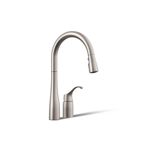 KOHLER K-647-VS Simplice Pull-Down Kitchen Faucet with Side Handle Control, Kitchen Sink Faucet with Pull-Down Sprayer, Vibrant Stainless