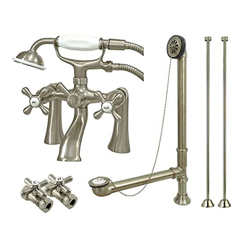 Kingston Brass CCK268SN Vintage Deck Mount Claw Foot Faucet Package, 6-Inch, Brushed Nickel