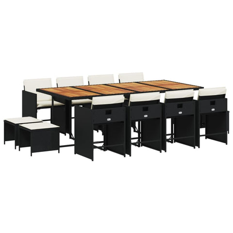 vidaXL Garden Dining Set with Cushions 13 Pieces Synthetic Rattan Black
