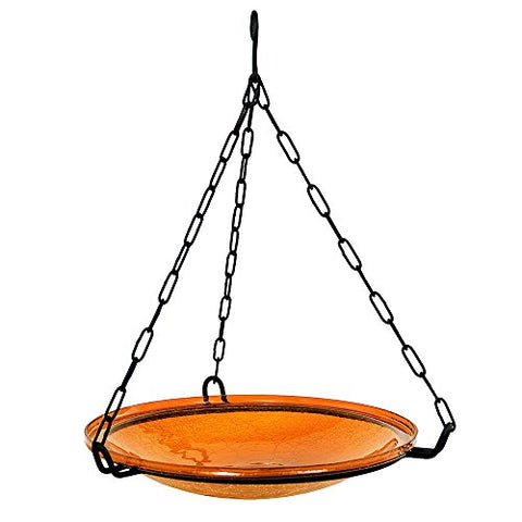 Achla Designs Crackle Glass Hanging Birdbath, 14-in bowl, Mandarin