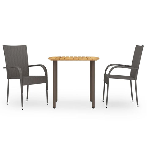 vidaXL Patio Dining Set â€“ 3 Piece Outdoor Furniture Set with Solid Acacia Wood Table and PE Rattan Chairs â€“ Durable Steel Frames â€“ Brown â€“ Easy Assembly and Storage