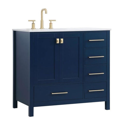 Elegant Decor Irene 36" Solid Wood and Stone Single Bathroom Vanity in Blue