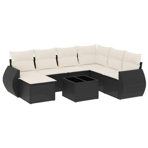 vidaXL Patio Sofa Set with Cushions 8 Piece, Outdoor Conversation Set, Sectional Sofa for Balcony Garden, Patio Furniture, Black Poly Rattan