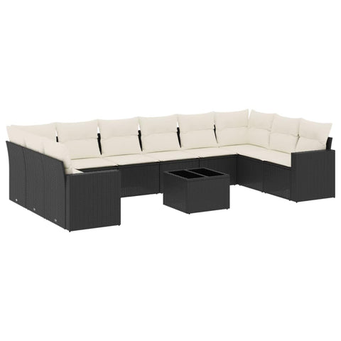vidaXL Patio Sofa Set with Cushions 11 Piece, Outdoor Conversation Set, Sectional Sofa for Balcony Garden, Patio Furniture, Black Poly Rattan