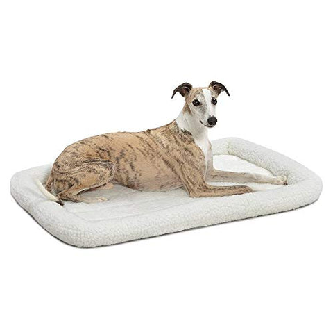 MidWest Homes for Pets QuietTime Dog Bed – White Fleece Bolster, Ultra-Soft and Machine Washable, Fits 36-Inch Crates and Carriers, for Medium to Large Breed Dogs