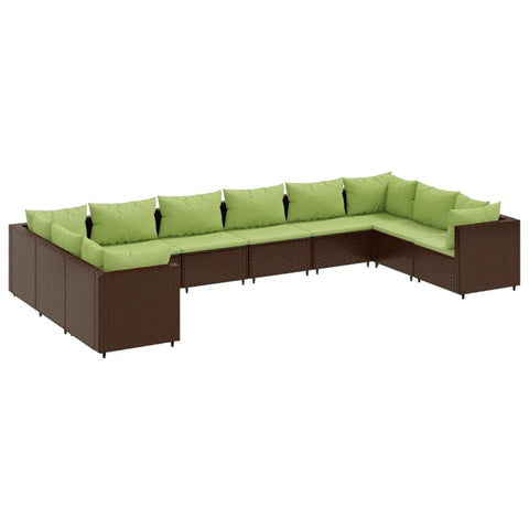 vidaXL Garden Sofa Set 10 Pieces with Cushions in Polyrattan Brown