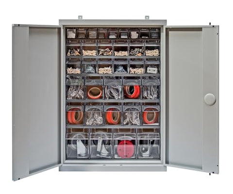 QUANTUM STORAGE SYSTEMS QSC-QTB36-35 35 Drawers Tip Out Bin Cabinets Part Organizer Gray 37" H x 27" W x 10" D