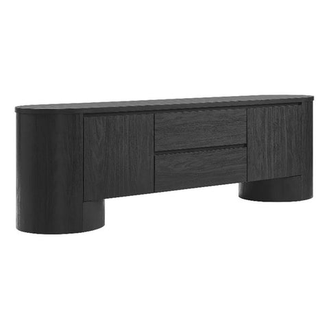 Modway Duval 71 Inch Oval TV Stand in Black – Low Profile Mid Century Modern Media Cabinet - Living Room Entertainment Center with Storage