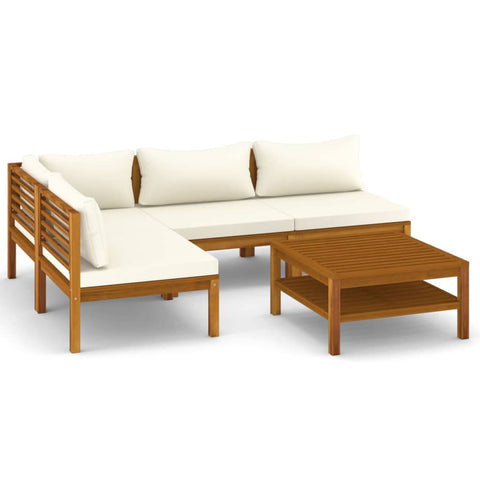 vidaXL Patio Lounge Set 5 Piece, Patio Furniture Set for Outdoor Garden, Sectional Sofa with Cushions, Corner Sofa, Retro Style, Solid Wood Acacia