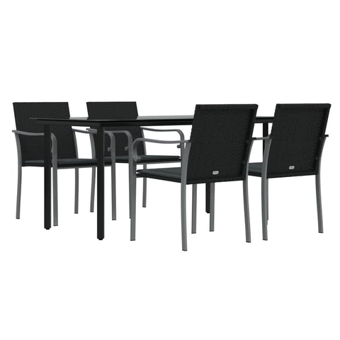 vidaXL Patio Dining Set 5 Piece, Outdoor Dining Set with Cushions, Dining Table and Chair for Backyard Garden, Modern Style, Poly Rattan and Steel