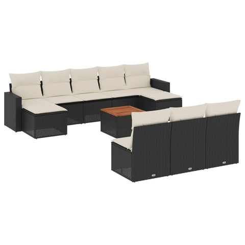 vidaXL Patio Sofa Set with Cushions 11 Piece, Outdoor Conversation Set with Storage, Patio Furniture Set, Modern Style, Black Poly Rattan