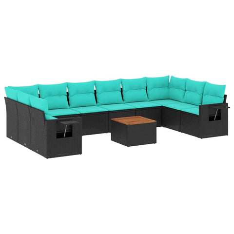 vidaXL Patio Sofa Set with Cushions 11 Piece, Outdoor Conversation Set, Sectional Sofa for Balcony Garden, Modern Style, Black Poly Rattan
