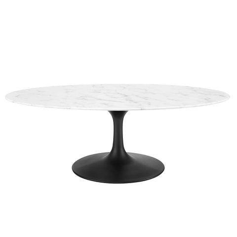 Lippa 48 Oval-Shaped Artificial Marble Coffee Table - Black White