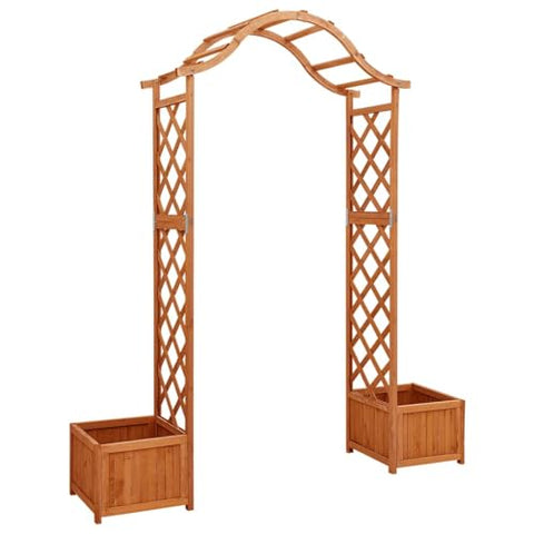 vidaXL Garden Arch with Planters, Arch Trellis, Wooden Pergola, for Climbing Plants Weddings Parties, Sturdy Construction, Solid Fir Wood 80.3" H x 68.9" W Brown